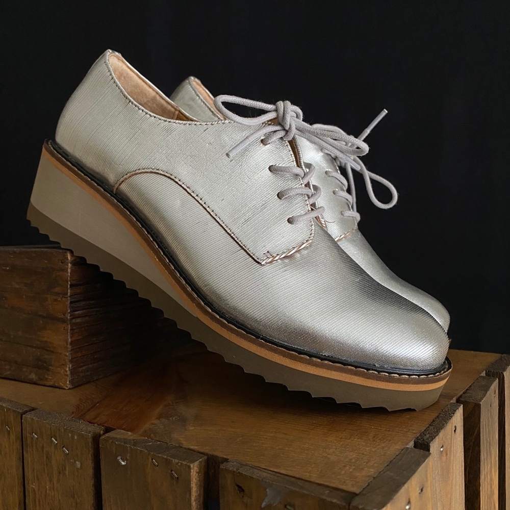 Sofft Salerno Silver Wedge Loafers- New!